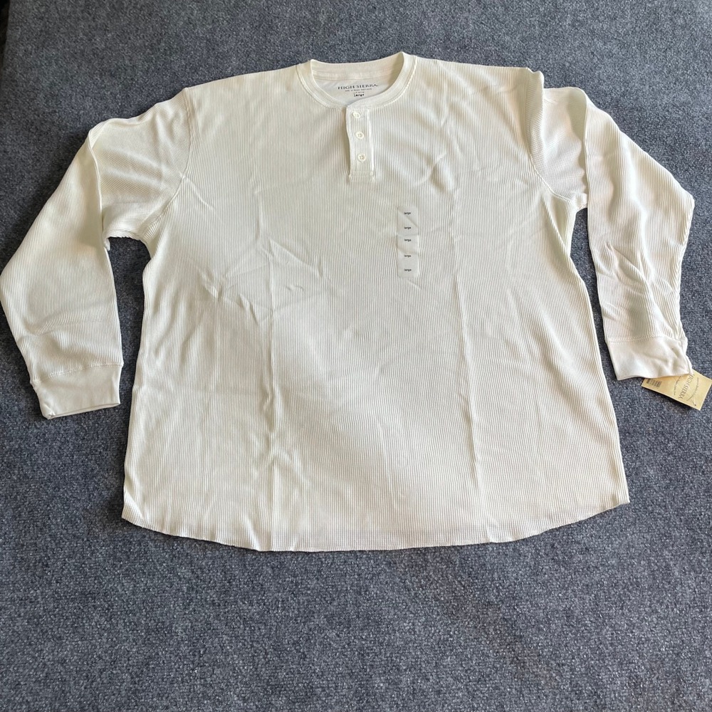 High Sierra Mens Henley Shirt Long Sleeve Off White Cotton Thermal‎ Large 130315
